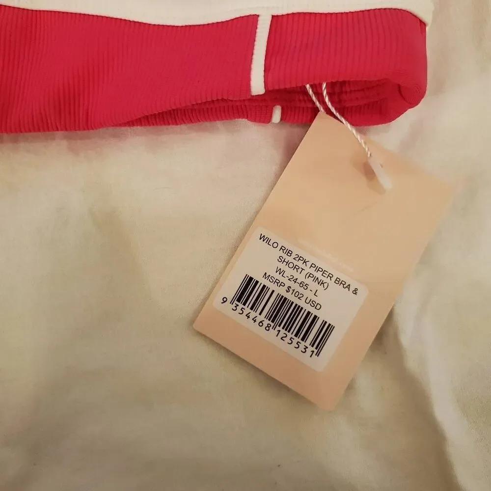 NWT. Wilo the Label. Hot Pink with white trim Sports Bra. Size Large.